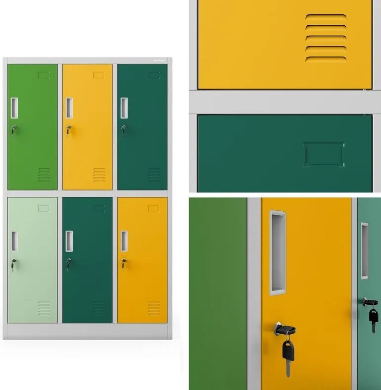 Kolorowa szatnia szkolna 6-skrytkowa Igorek 90x45x150 cm