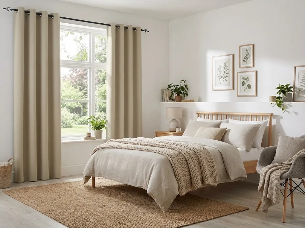Zasłona OXFORD 140x270 cm, beżowa Zawieszanie: Taśma z wiązaniami