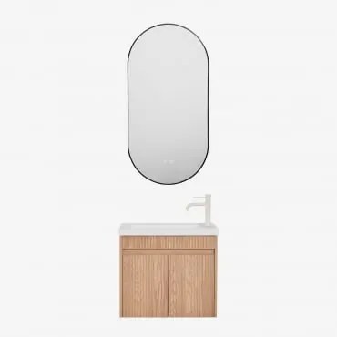 Zestaw Wiszących Mebli Łazienkowych Zintegrowany Z Umywalką Narek Popielaty Brąz & Owalna Osłona Led I Przeciwmgielna - Sklum