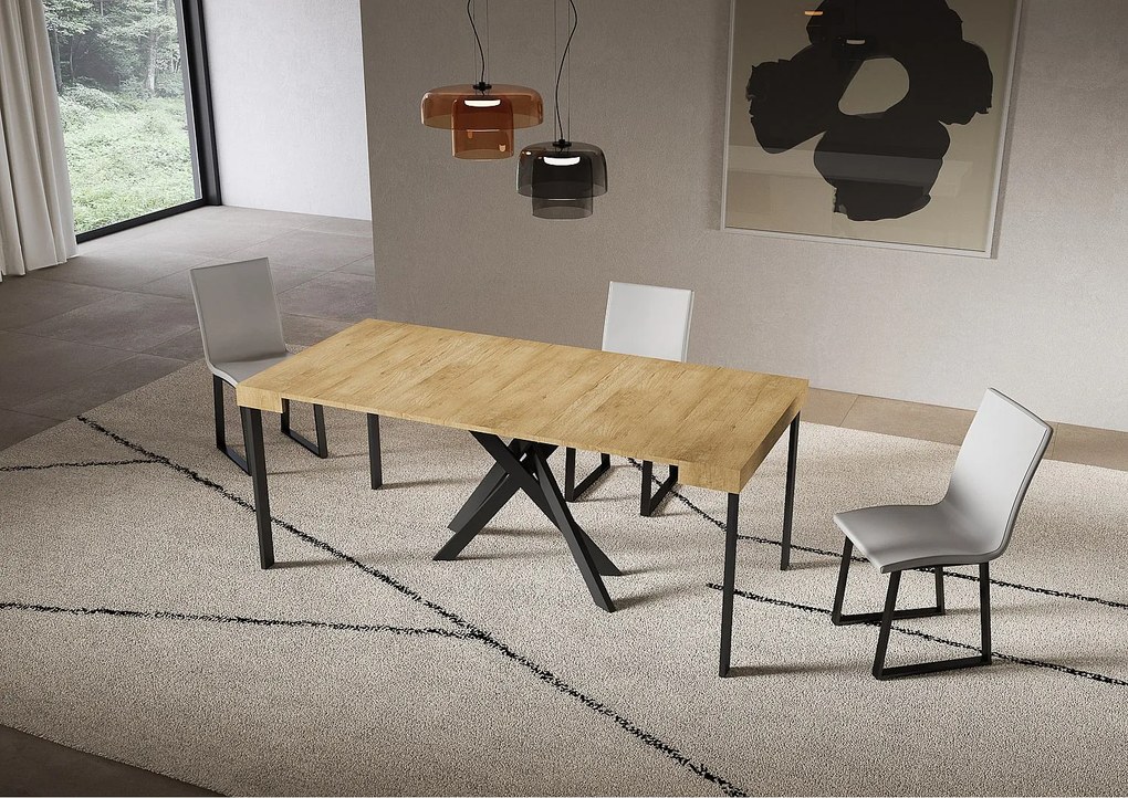 Stół konsolowy Saki Small rozkładany 90x40/196 cm dąb naturalny z nogami w kolorze antracytowym