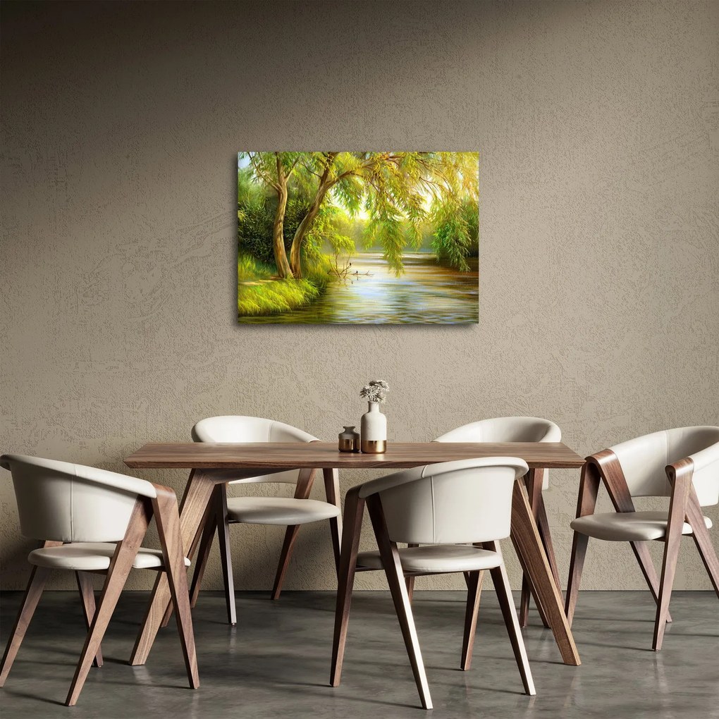 Obraz - Wierzba nad jeziorem, obraz olejny (70x50 cm)