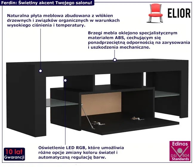 Czarna nowoczesna szafka RTV z LED - Artbo