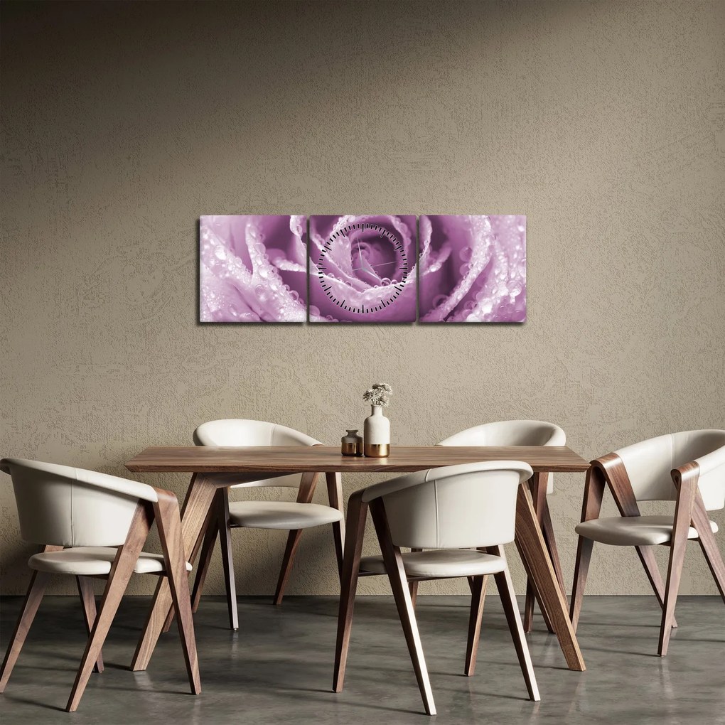 Obraz szczegółu kwiatu róży (z zegarem) (90x30 cm)