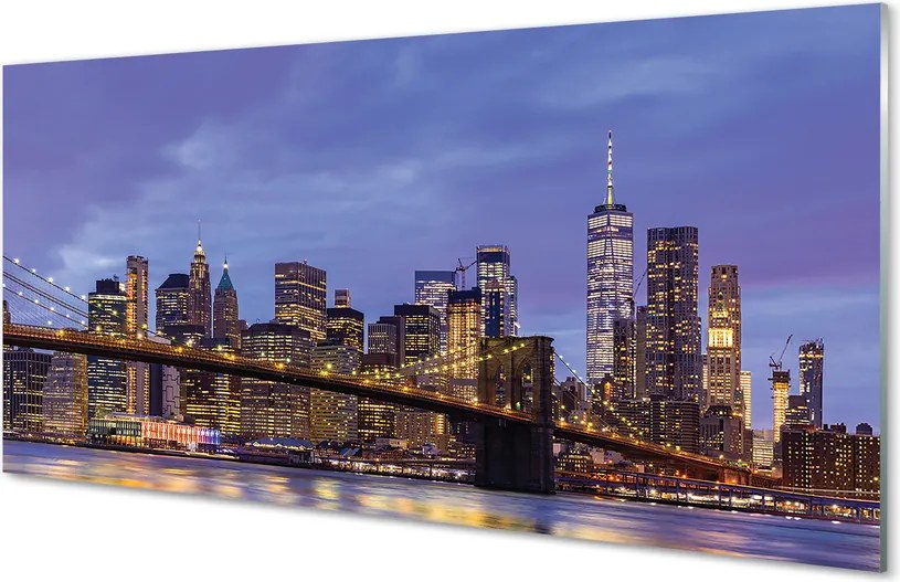 Panel Szklany Zachód Słońca nad Wodą i Mostem