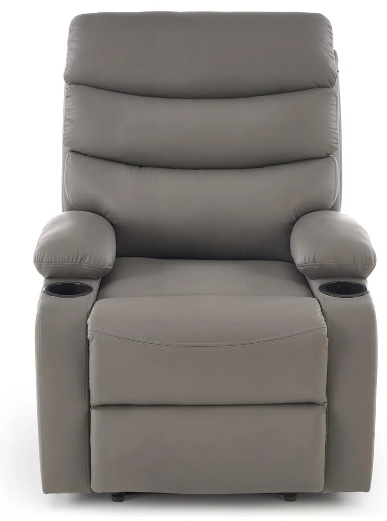 Fotel do salonu wypoczynkowy popielaty, rozkładany eco skóra PERUS