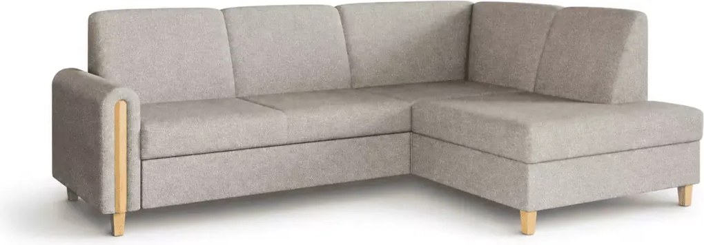Narożnik Seatle – designerski mebel wypoczynkowy z funkcją spania delfin, pojemnikiem i drewnianymi detalami