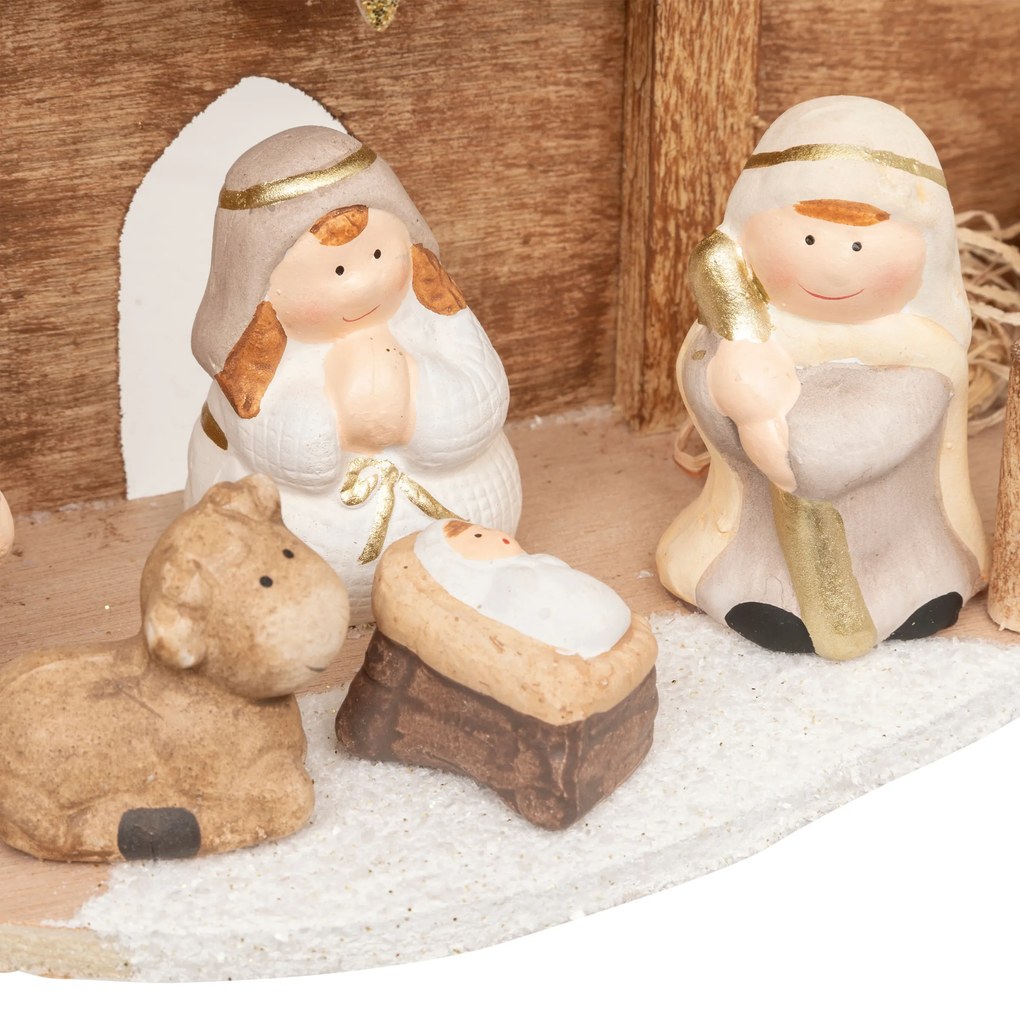 Szopka bożonarodzeniowa + 7 figurek, 33 x 16 cm