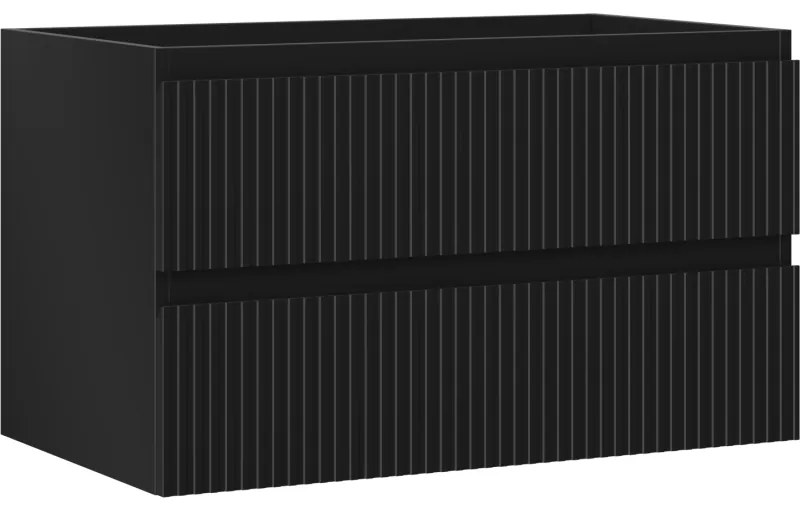 Mexen Rivel szafka łazienkowa podumywalkowa 80 cm, 2 szuflady, ryflowana , czarna mat - 91A20-08047-2-BFF71