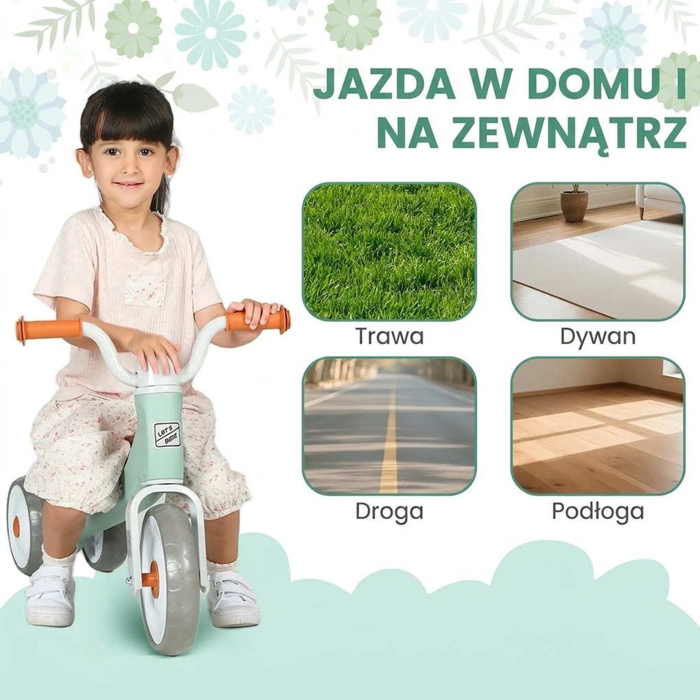AIYAPLAY Rowerek biegowy dla maluchów, 3 ciche koła, 12–36 mies., do domu i na dwór, zielony