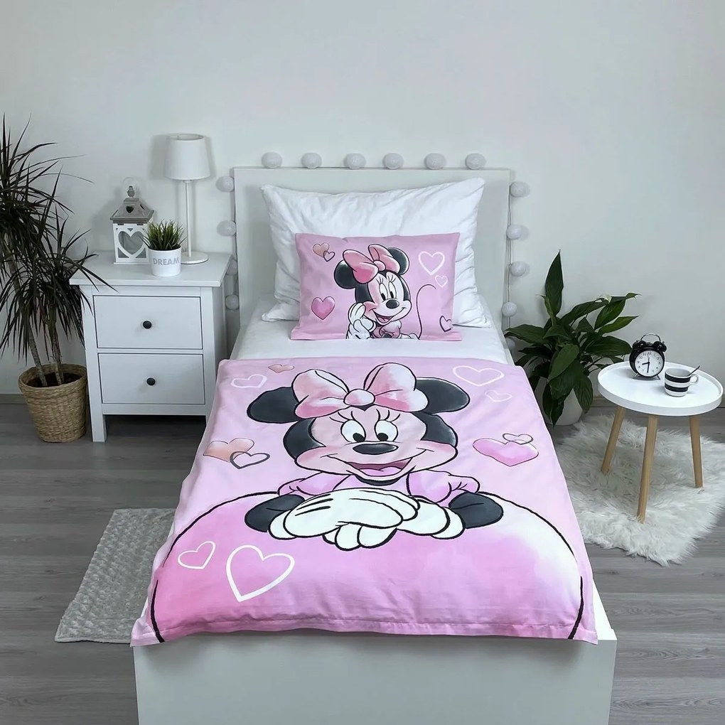 Jerry Fabrics Dziecięca pościel bawełniana do łóżeczka Minnie Powder pink