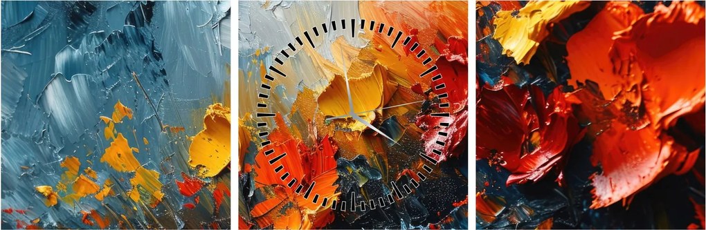 Obraz - Abstrakcyjny obraz kwiatów III. (z zegarem) (90x30 cm)