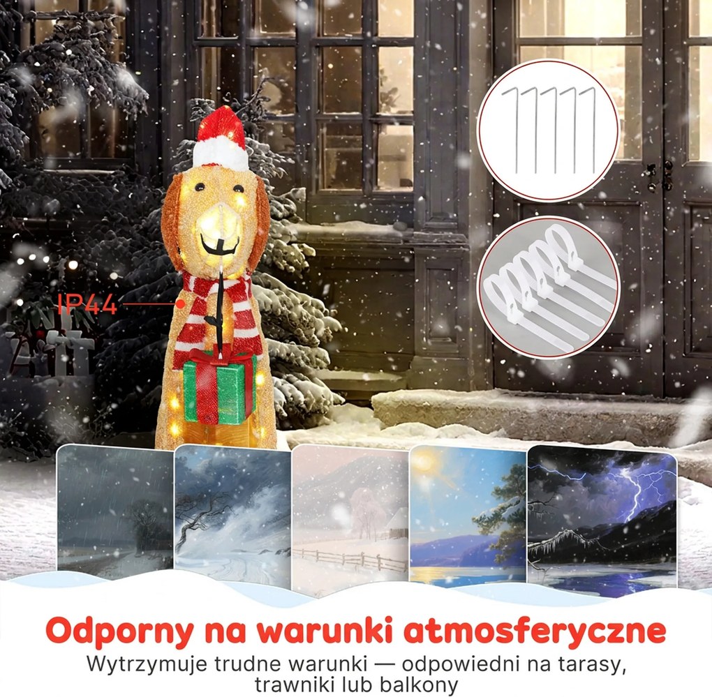 Outsunny Dekoracja świąteczna, podświetlony szczeniak z 74 ciepłymi białymi diodami LED, 64 x 20 x 70 cm, żółty | Aosom PL