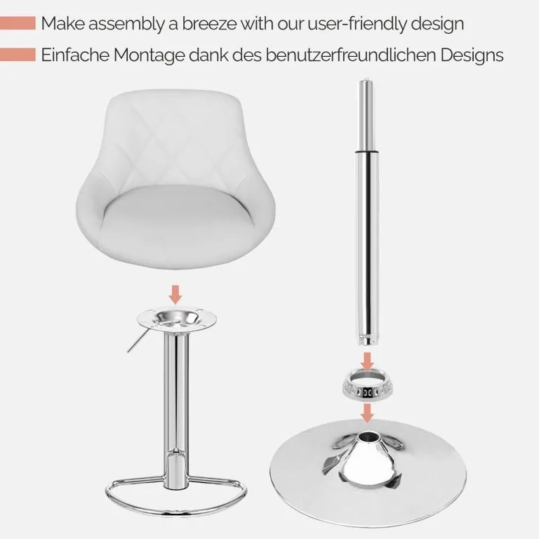 MIADOMODO Stołek barowy 2 szt, bez podłokietnika, biały