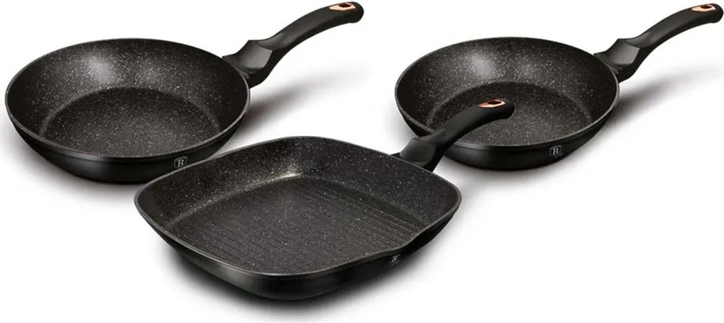 3 aluminiowe czarne patelnie z powłoką granitową D3-D07