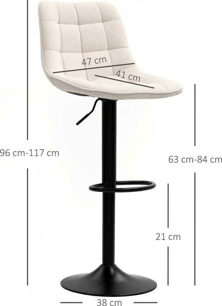 HOMCOM Nowoczesne Krzesło Barowe, Zestaw 2 Krzeseł Barowych Obracających się z Oparciem, Regulowana Wysokość, z Podnóżkiem, Wyściełane, Beżowe