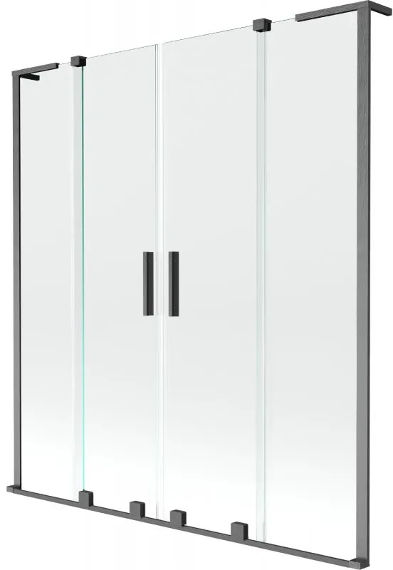 Mexen Velar L Duo parawan nawannowy 2-skrzydłowy rozsuwany 150 x 150 cm, transparent, gun gray szczotkowany - 896-150-003-02-66