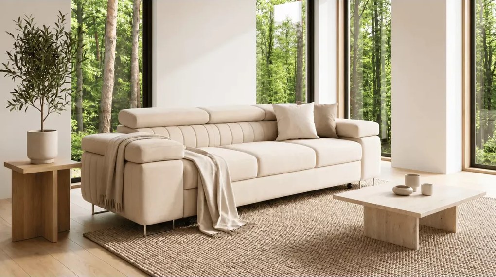 Elegancka kanapa Ardi Linea z funkcją spania regulowane zagłówki 275 cm
