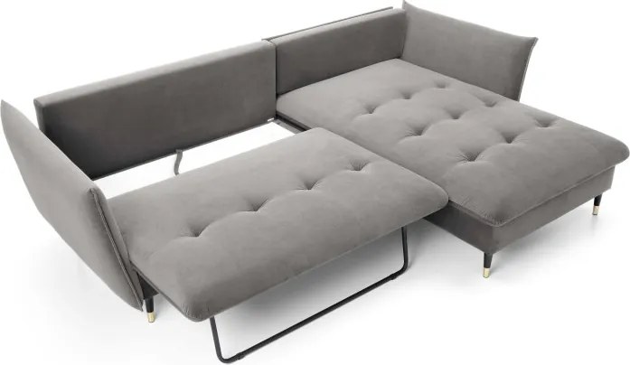 Narożnik GLAM Prawostronny z funkcją spania, zestaw z poduszkami wolnostojący tkanina RIVIERA 91 Szary DOMO HOME