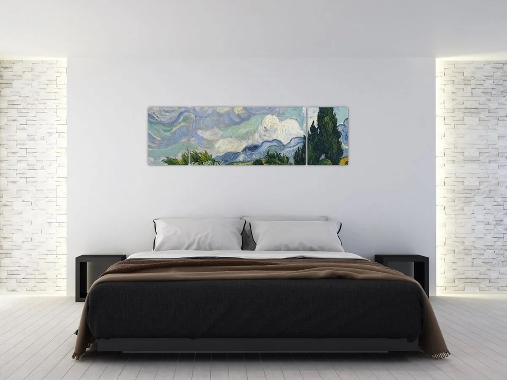 Obraz - Vincent van Gogh, Wheat Field with Cypresses, reprodukcje (170x50 cm)