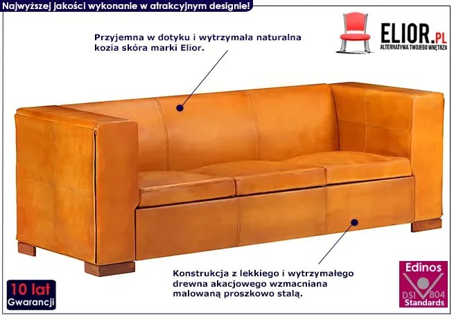 3-osobowa sofa z jasnobrązowej skóry naturalnej - Exea 3Q