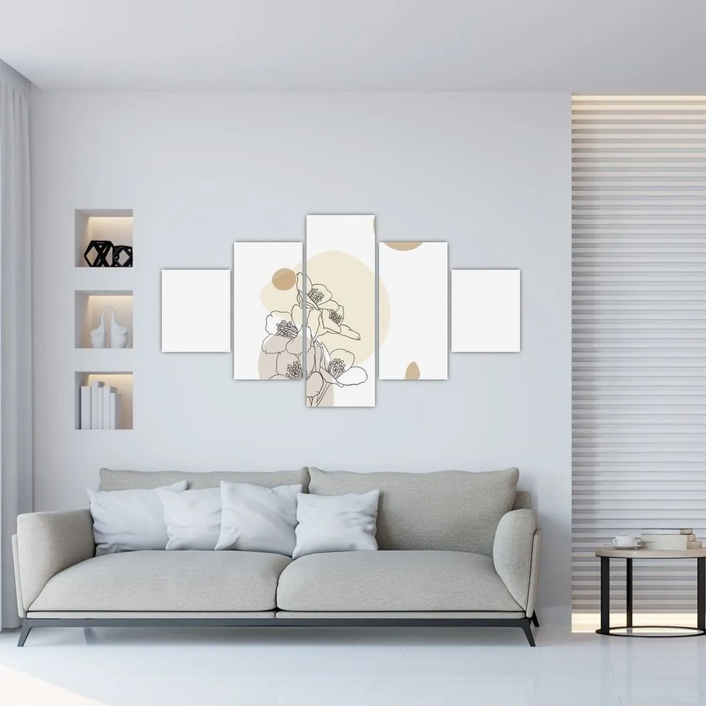 Obraz - Beżowe kwiaty z motylem N⁰4 (125x70 cm)