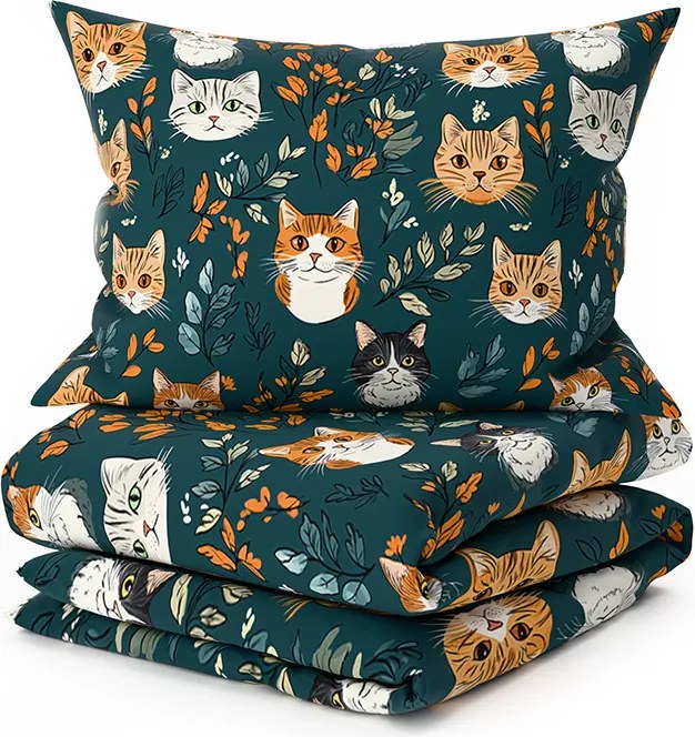 PrzytulneMieszkanie.pl PrzytulneMieszkanie.pl Bawełniana pościel CATTAMI POLY ciemnozielona Rozmiar pościeli: 2 szt 70 x 90 cm | 200 x 220 cm