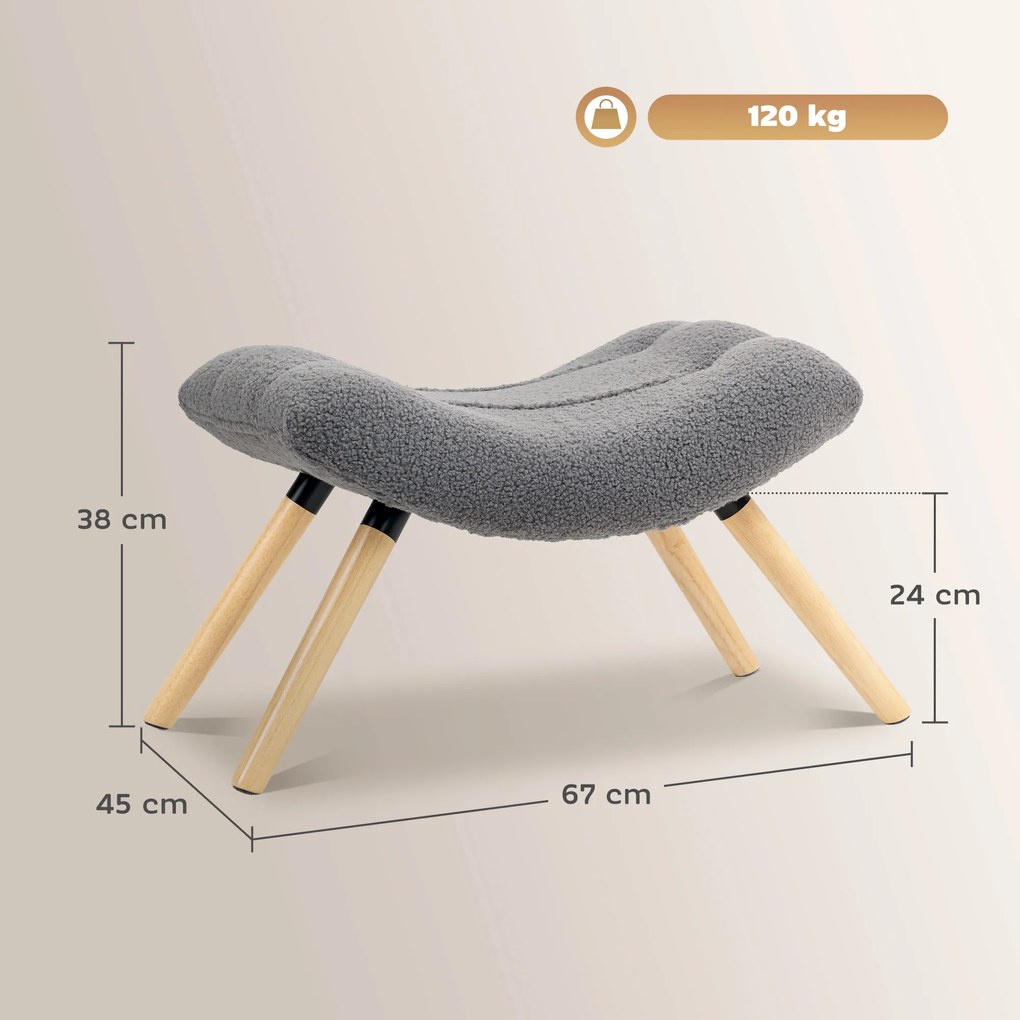 HOMCOM Nowoczesny podnóżek z materiałem Fleece i drewnianymi nogami, tapicerowany, do salonu, sypialni, korytarza, Ciemnoszary