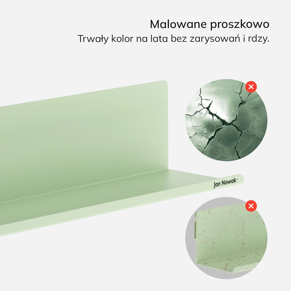 Półka wisząca metalowa pastelowy zielony, 700 mm: JOANNE Fresh Style