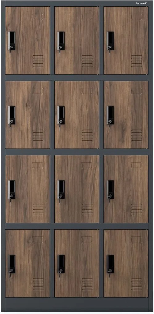 Szafa BHP z 12-skrytkami 90x40x185 cm Eco Design Marcin, antracyt/orzech