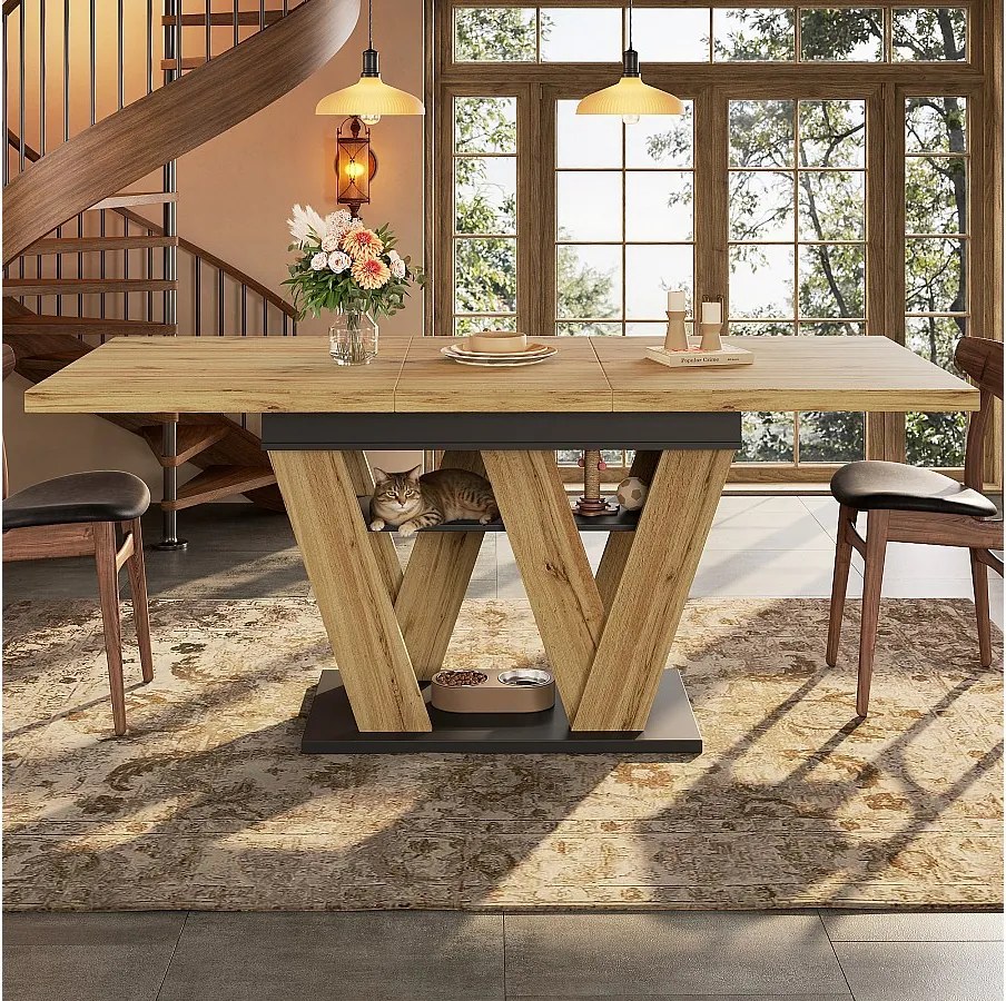 Rozkładany stół jadalny - 119-158,5 x 80 x 75 cm - z nogami w kształcie litery W - MDF - naturalny