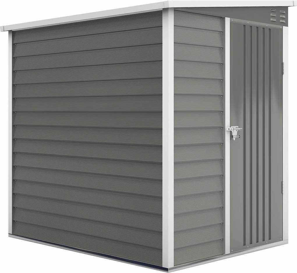 Outsunny Metalowy Schowek Ogrodowy, Stal Ocynkowana, Zamknięcie, Prosta Montaż, 142 x 184 x 165/181 cm, Szary