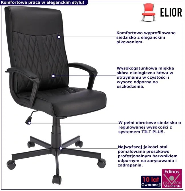 Czarny fotel gabinetowy tapicerowany ekoskórą R6-R26