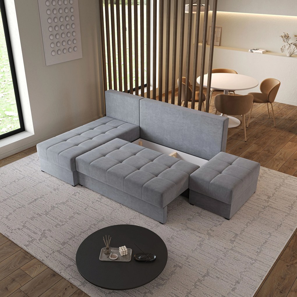 Masseno Narożnik NORVI z funkcją spania i pojemnikiem na pościel Narozniki L, Rozkładana sofa - Szary, KRONOS 15