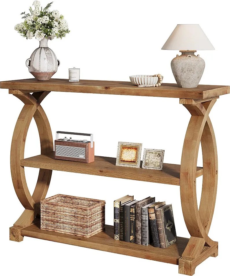 Konsola z litego drewna, rustykalny stolik kawowy z drewna z rybą-Projekt tylnej części, 3-Szczebel