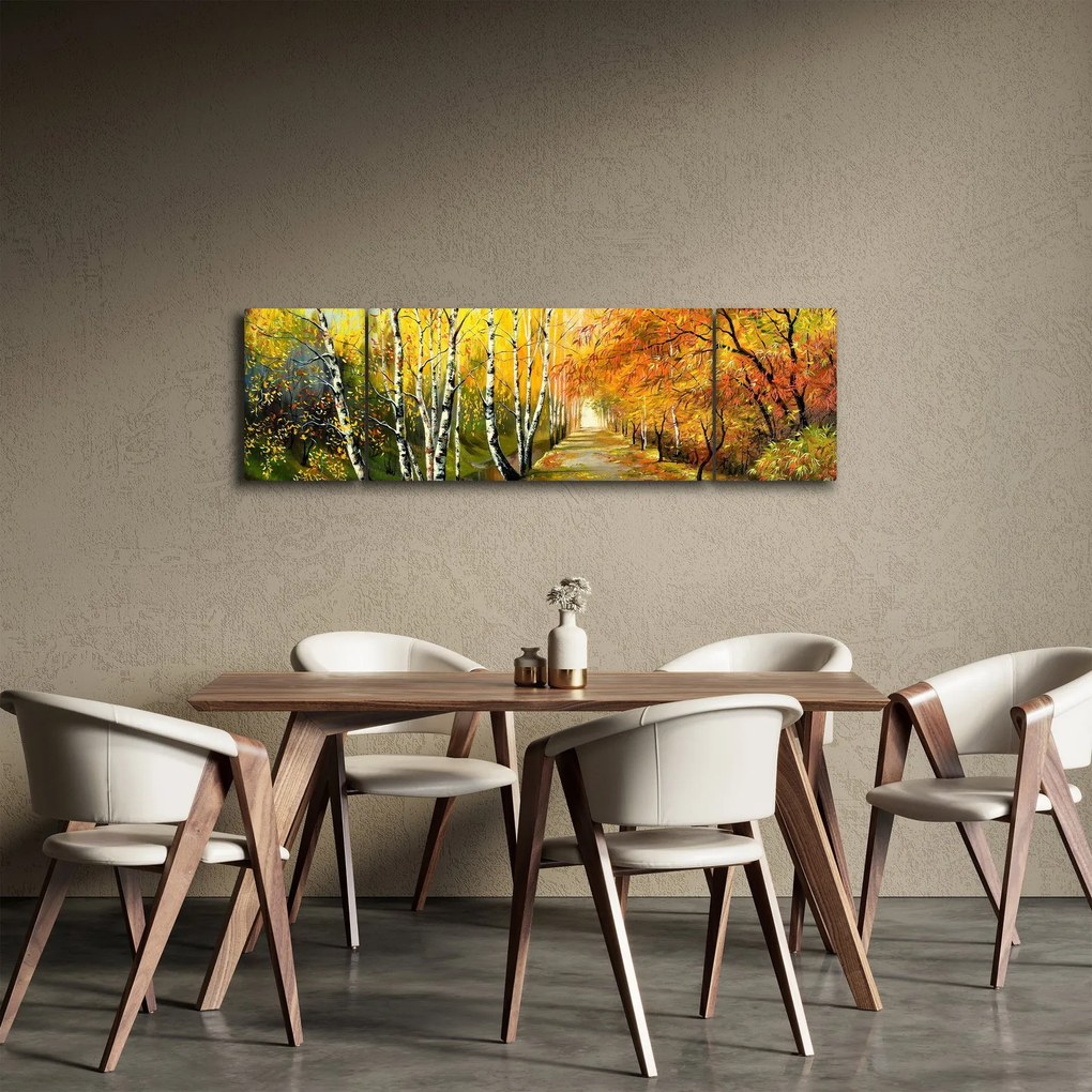 Obraz - Romantyczna aleja wzdłuż wody, obraz olejny (170x50 cm)