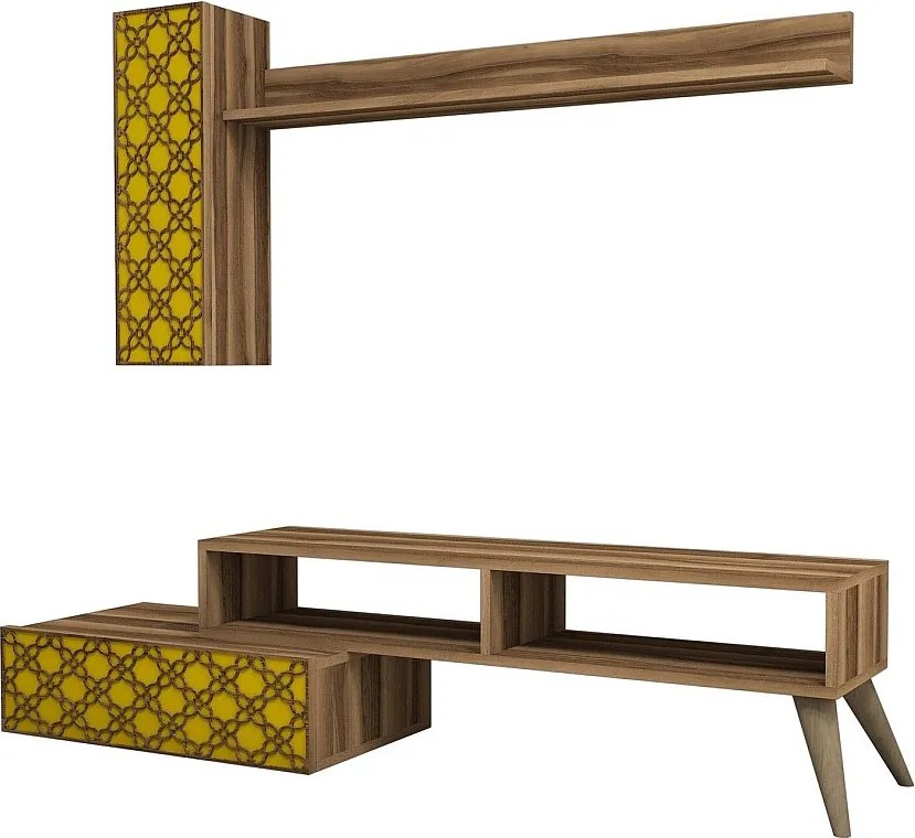 Stojak pod TV – 150 cm – Orzech i Żółty – 100% melamina