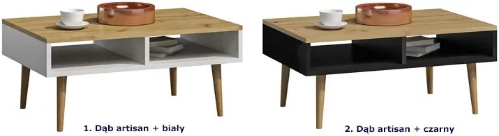Ława z półkami do salonu dąb artisan + czarny C1-W03