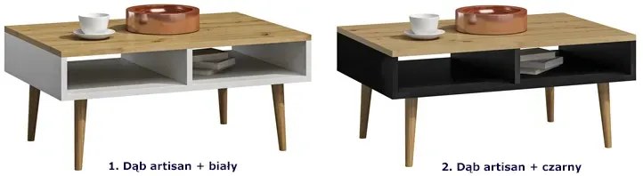 Ława z półkami do salonu dąb artisan + czarny - Olzo