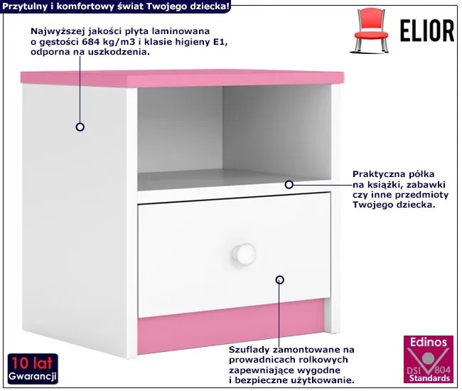 Szafka nocna dla dziewczynki Happy 4X - różowa