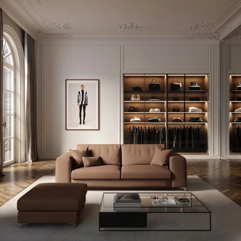 Brązowa aksamitna rozkładana sofa 256 cm Rene – Rodier