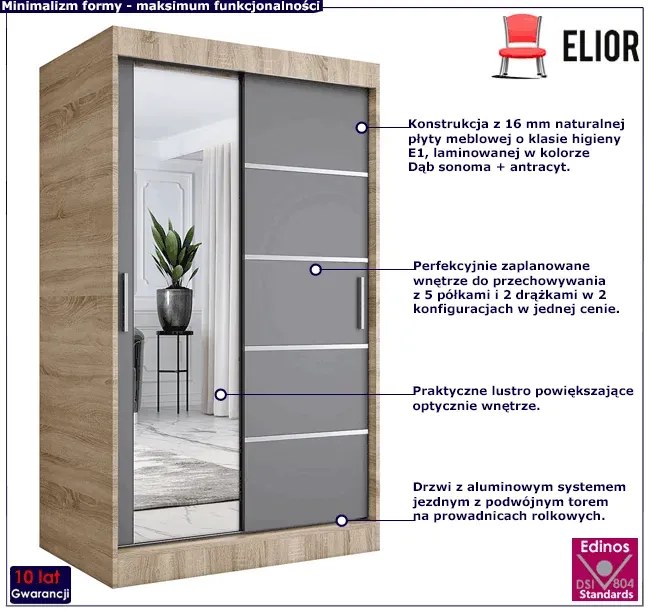 Szafa przesuwna 120 cm dąb sonoma + antracyt H7-E68