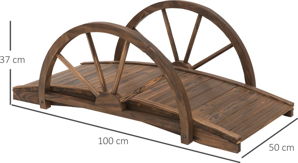 Outsunny Most ogrodowy z drewna świerkowego, drewniany most z wzorem koła, do 150 kg 100 x 50 x 37 cm Postarzany