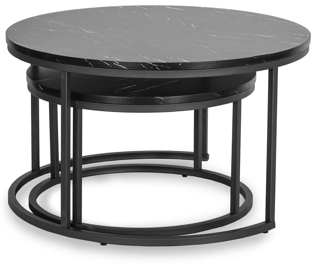 Zestaw Stolików Kawowych MAURO MAX 60 cm/80 cm Czarny Marmur Nowoczesny Glamour