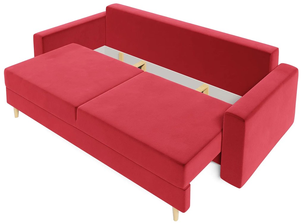 Czerwona rozkładana sofa tapicerowana welurem H2-C20