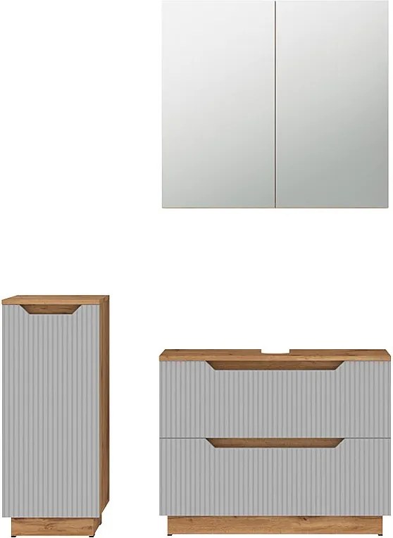 Zestaw mebli łazienkowych dąb/szary w paski 79.6x32x62.5 lotta