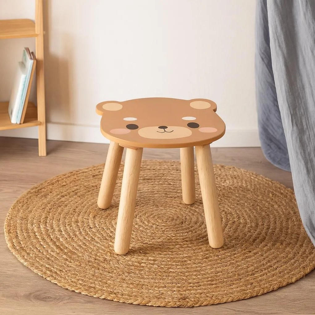 Drewniany stołek dziecięcy SAFARI z motywem zwierząt, 28 cm