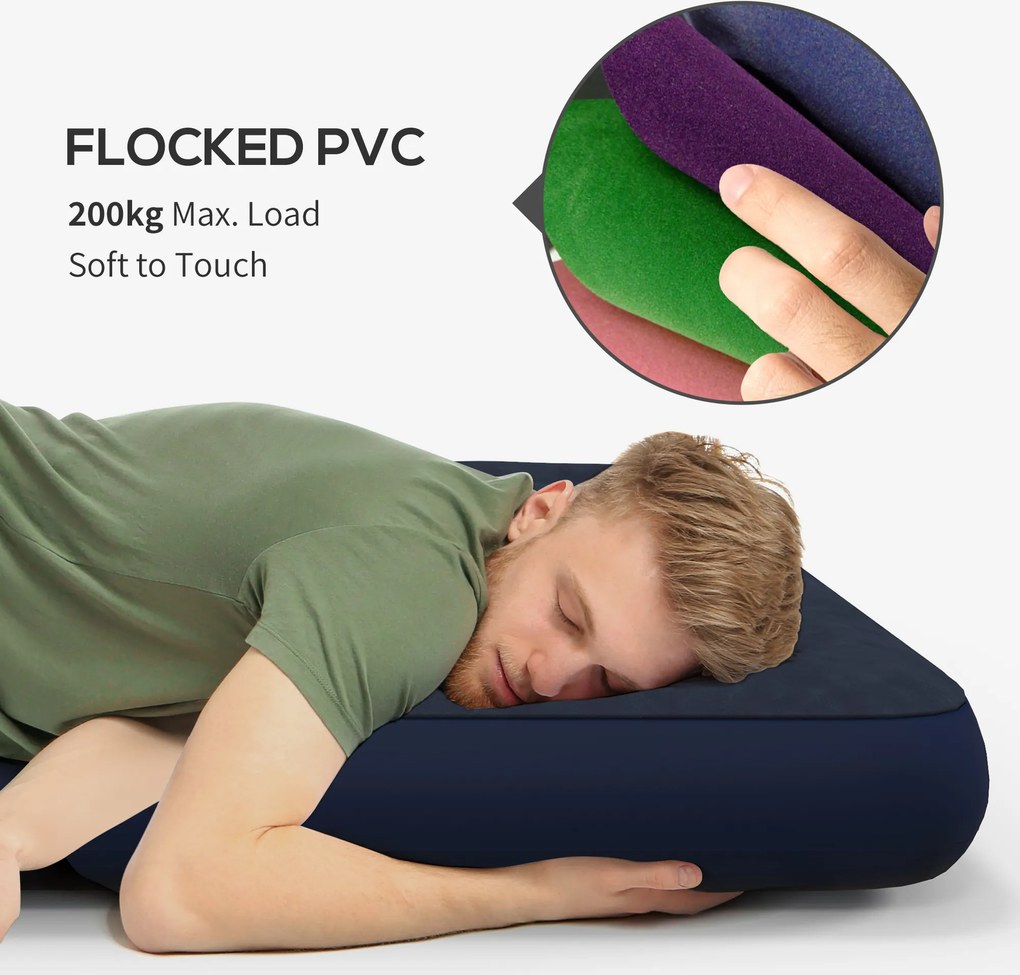 Outsunny Materac Powietrzny dla 2 Osób, miękki i wytrzymały, 203x152x22cm, Granatowy