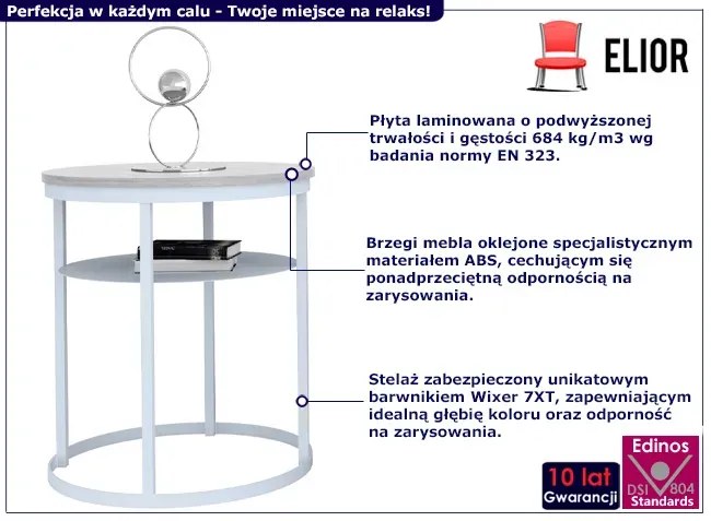 Okrągły stolik kawowy z półką beton + biały - Melkor 5X
