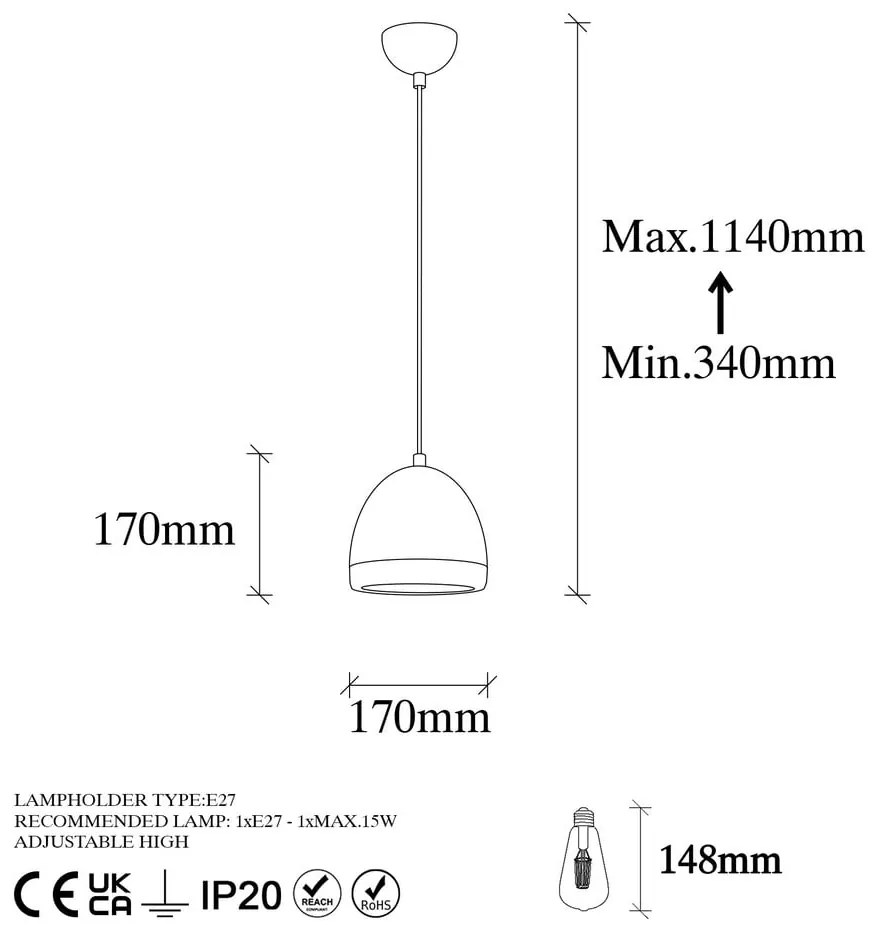 Lampa wisząca w czarno-złotym kolorze z metalowym kloszem ø 17 cm Mugo – Opviq lights