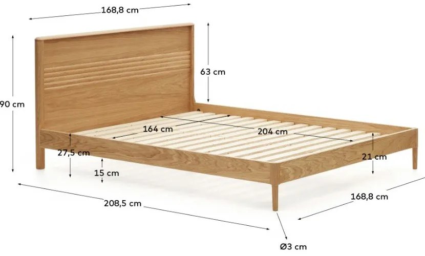 Łóżko dwuosobowe z litego drewna dębowego ze stelażem 160x200 cm Lenon – Kave Home